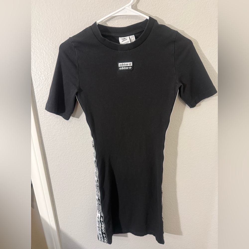 Adidas Bodycon Black Dress‎ with Logo and Side Stripes